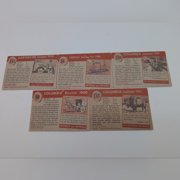 1954 Topps Car Card Set 5 1900s Columbia, Cartercar, Cadillac Models - Picture 2 of 2